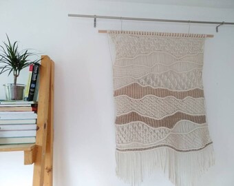 Large XL Cotton woven Macrame wall hanging made on the driftwood - Bohemian wall decor 55&#39;&#39; long- Custom color and size Wall Art or curtain