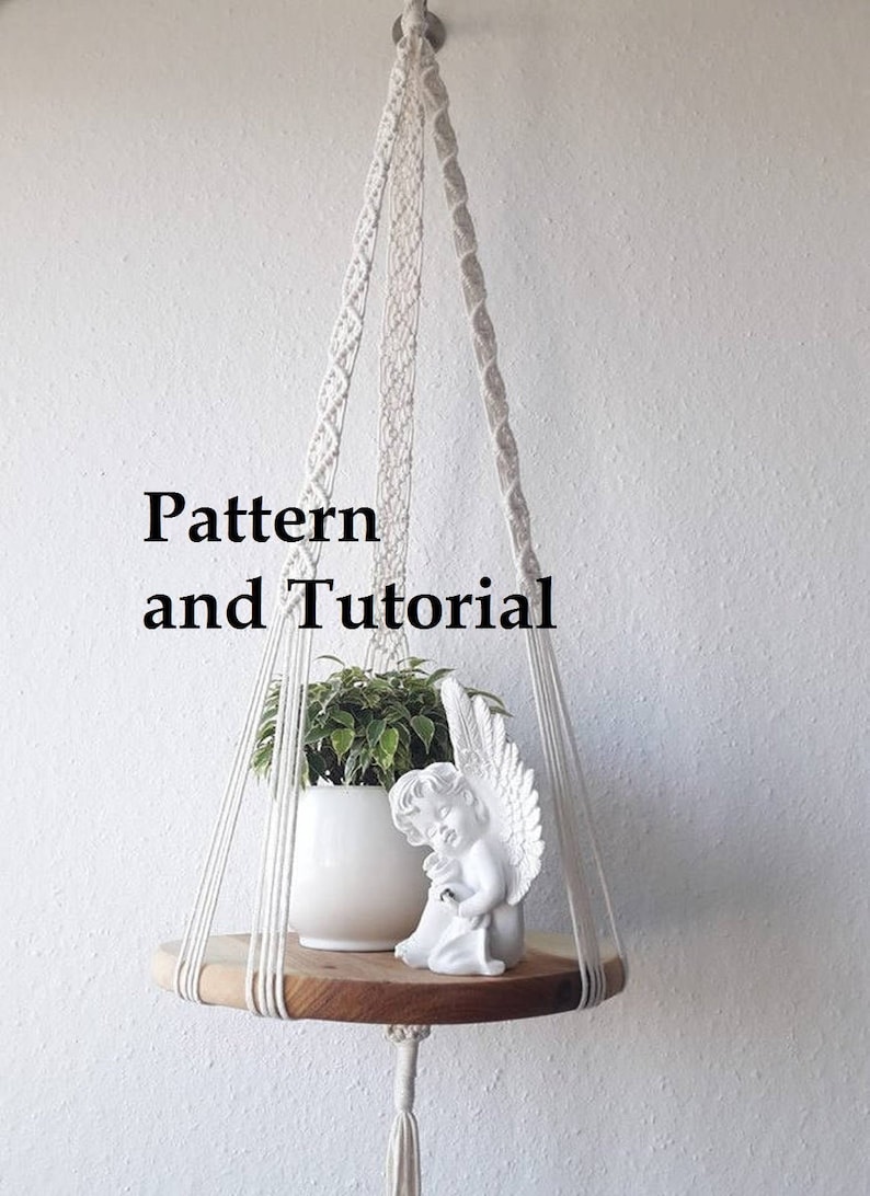 DIY tutorial for Macrame hanging shelf 37'' 95 cm long-plant hanger diamond pattern, digital download, e-pattern, DIY plant hanger pdf image 1