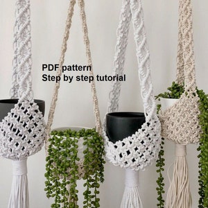 DIY tutorial for Macrame plant hanger - plant nest, step by step guide to make hanging planter, digital pattern, DIY plant hanger pdf