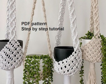 DIY tutorial for Macrame plant hanger - plant nest, step by step guide to make hanging planter, digital pattern, DIY plant hanger pdf