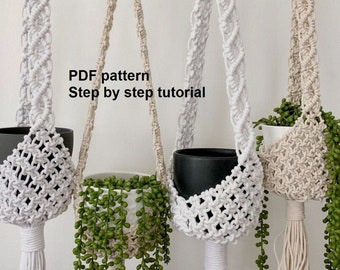 DIY tutorial for Macrame plant hanger - plant nest, step by step guide to make hanging planter, digital pattern, DIY plant hanger pdf