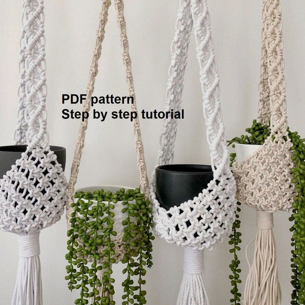 Tutorial DIY para colgador de plantas en macramé - nido de plantas, guía paso a paso para hacer macetero colgante, patrón digital, colgador de plantas DIY pdf