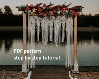 DIY tutorial for Large Macrame Curtain or wall hanging, digital download, e-pattern, PDF DIY Wedding backdrop , 3 sizes