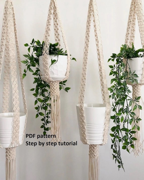Macrame Plant Hanger DIY Tutorial: Custom Length Shelf (PDF Pattern)
