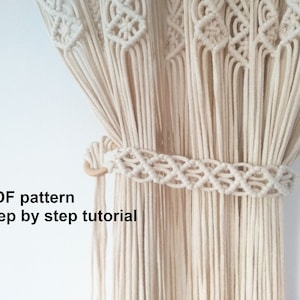 DIY tutorial for Macrame Curtain Tie Backs - Drapery bohemian tieback with Macramé diamnds -digital download pdf - Window Accessories