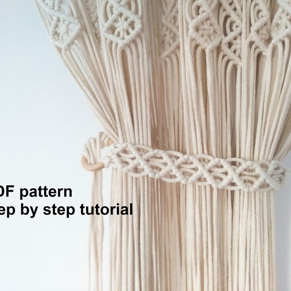 DIY tutorial for Macrame Curtain Tie Backs - Drapery bohemian tieback with Macramé diamnds -digital download pdf - Window Accessories