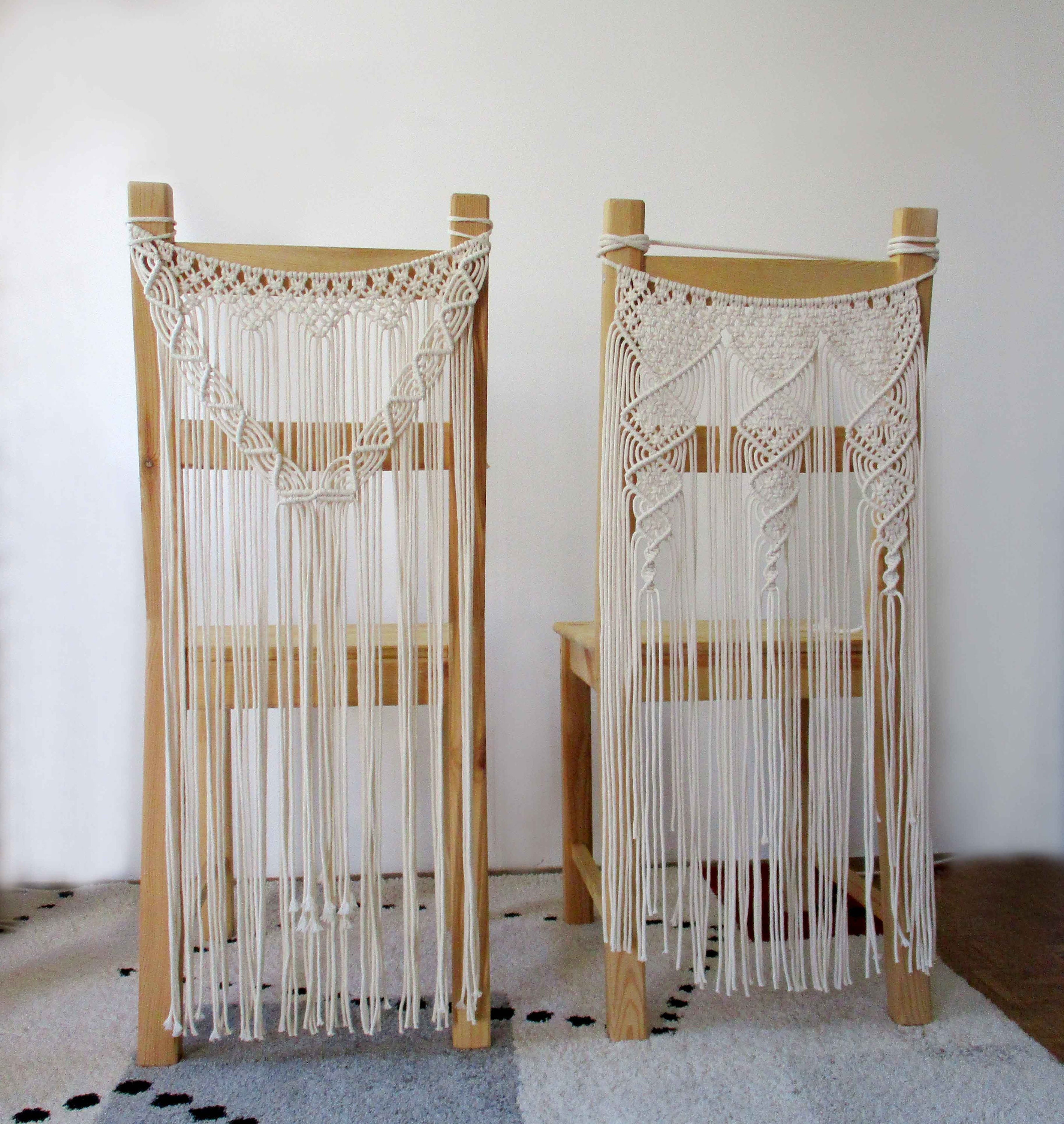 Macrame Chair Backs, Wedding Chair cover, Wedding Bohemian Decor for Bride & Groom or wall garland hanging in a nursery or dorm room