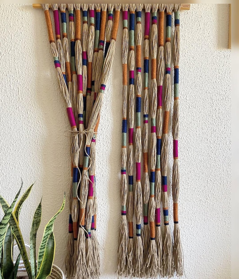 Custom Macrame Wall Hanging: Boho Room Divider, Jute Raffia Tassels - Etsy