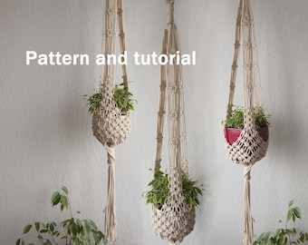 DIY tutorial for 33&#39;&#39; (85 cm) / 47&#39;&#39; (120 cm) long macrame indoor plant hanger -digital download, macrame e-pattern, DIY plant hanger pdf