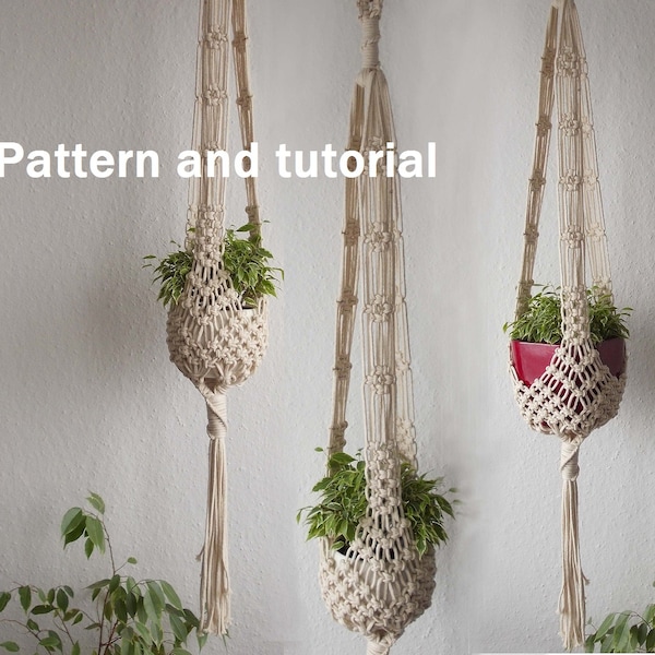 DIY tutorial for 33'' (85 cm) / 47'' (120 cm) long macrame indoor plant hanger -digital download, macrame e-pattern, DIY plant hanger pdf