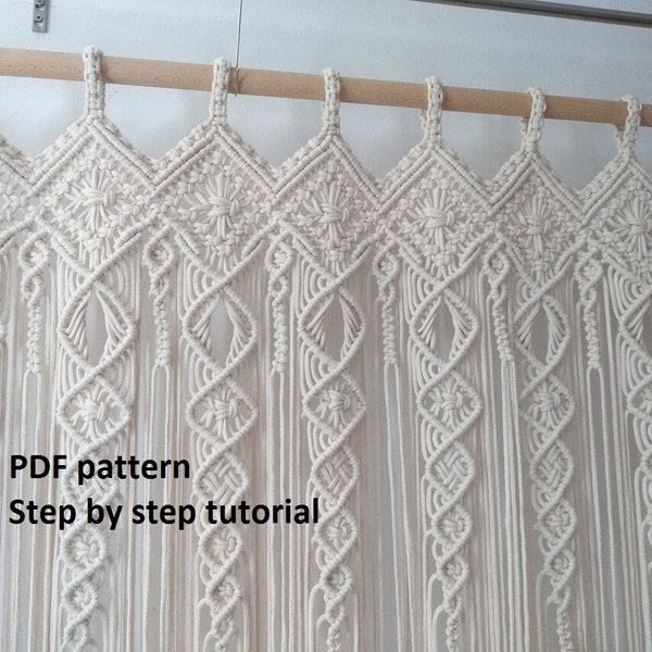 DIY tutorial voor Macrame Gordijn, Bruiloft achtergrond, Aangepaste lengte/breedte, Raamgordijnen, deurbekleding, scheidingswand - digitale download, PDF