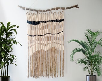 Extra grote Macrame muur hangen-50'' lang, klaar om te verzenden-Boho drijfhout vezel kunst moderne kusthuis strandhuis - zuidwestelijke stijl