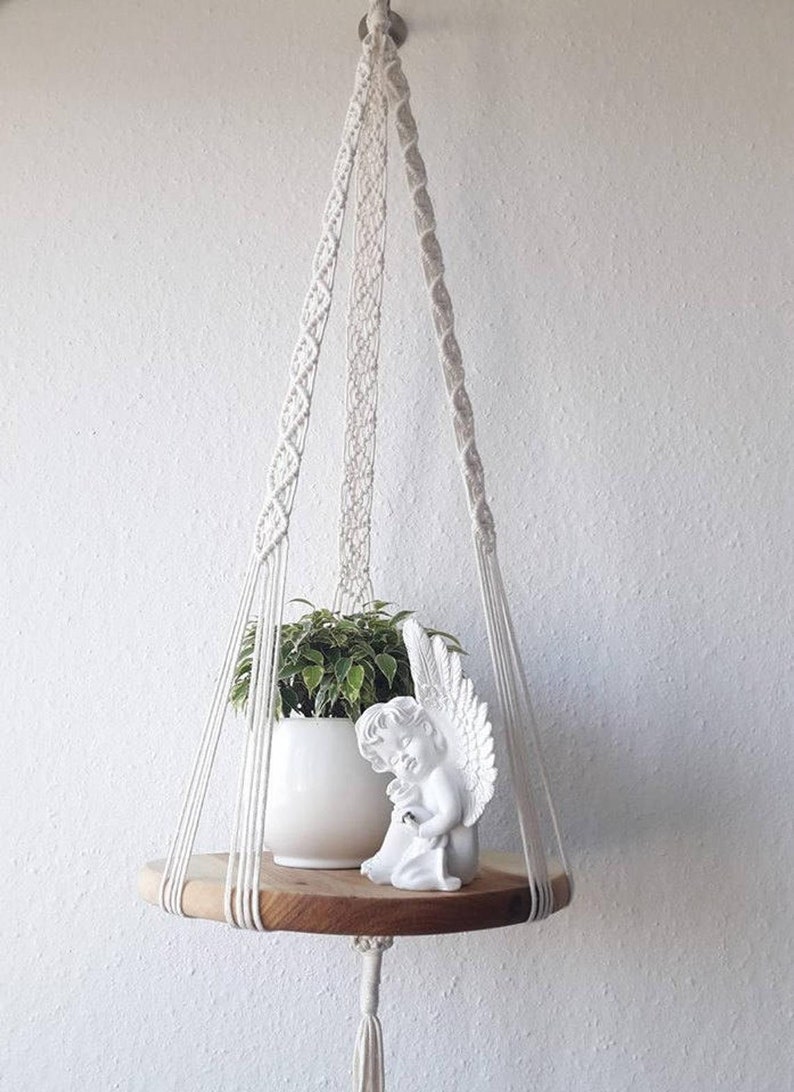 DIY tutorial for Macrame hanging shelf 37'' 95 cm long-plant hanger diamond pattern, digital download, e-pattern, DIY plant hanger pdf image 2
