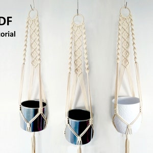 DIY tutorial for Macrame plant hanger  24&#39;&#39; (60cm) long-hanging planter, wall planter, digital download,  e-pattern, DIY plant hanger pdf