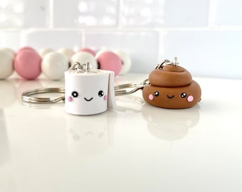 Toilet paper and poop keychain best friend keychain BFF gift best friend charms kawaii charms poop and toilet paper best friend necklaces