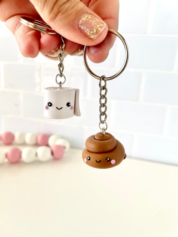 Toilet paper and poop keychain best friend keychain BFF gift best friend  charms kawaii charms poop and toilet paper best friend necklaces