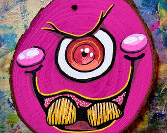 Ankor Wate, Merry Monsters: Adorno de madera morado único, pintado a mano, de Fragz