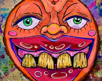 Harold Dean, Merry Monsters: Adorno de madera naranja único, pintado a mano, de Fragz