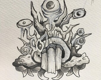 Alienígena con tentáculo en blanco y negro: vinilo adhesivo de 3"; apto para lavavajillas de alta gama; adhesivo artístico para interiores y exteriores