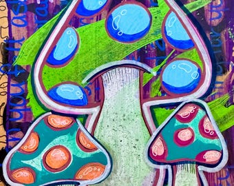 Trío de hongos: calcomanía de vinilo de 3 pulgadas; apto para lavavajillas de alta gama; calcomanía artística para interiores y exteriores