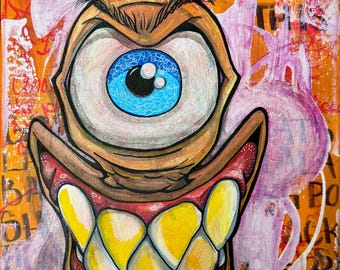 Monstruo Cíclope de grafiti naranja: calcomanía de vinilo de 3"; apto para lavavajillas de alta gama; calcomanía artística para interiores y exteriores