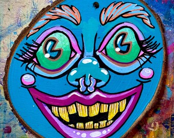 MerMia, Merry Monsters: Adorno de madera azul único, pintado a mano, de Fragz