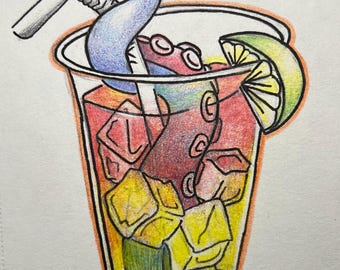 Amanecer con tentáculos de tequila - Adhesivo de vinilo de 7,6 cm; apto para lavavajillas; adhesivo artístico para interiores y exteriores