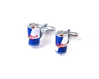 Red Bull Can Cufflinks-Miniature food drink cufflinks, mini food jewelry, mini soda can, cufflinks