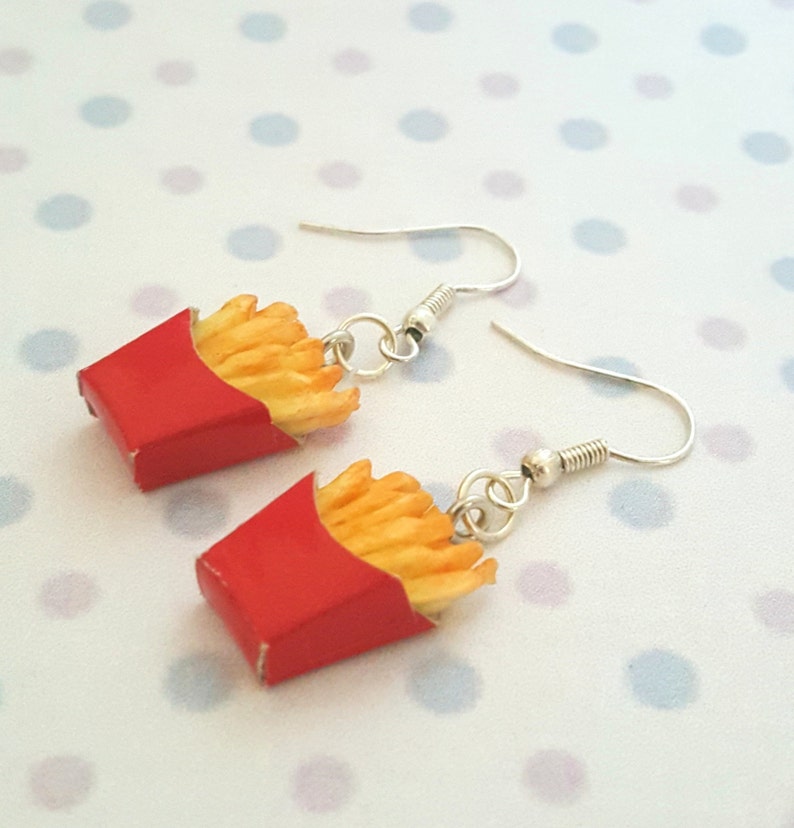 Miniature French Fries Earring with Silver Plated or Sterling Silver your choice image 2