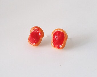 Miniature Food Earrings- Strawberry Jam toast - food earrings, studd earrings, fun, gifts, Kawaii, toast, bread, breakfast