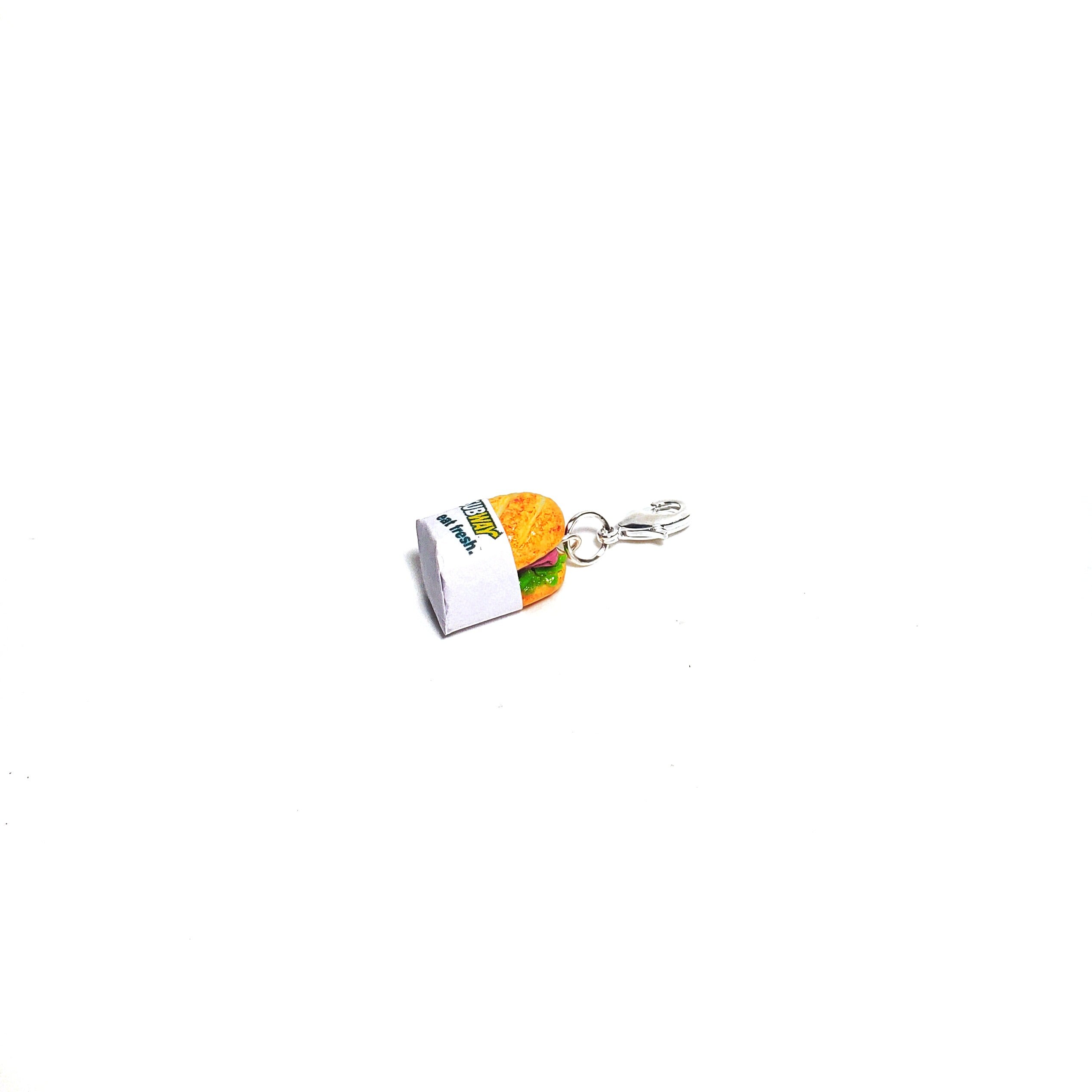 Encanto del sándwich de jamón del metro en miniatura, collar, llavero, joyería de alimentos en miniatura, amuletos kawaii, joyería de alimentos, sándwich, pan, jamón, carne
