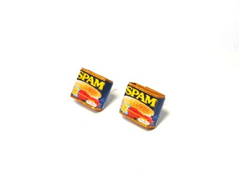 Miniature Can of Spam Stud Earrings with Silver Plated or Gold plated or Sterling Silver your choice
