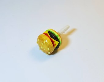 Miniature Yummy Cheese Hamburger Dust plug, Keychain or Phone charm, Fadt food, Hamburger,