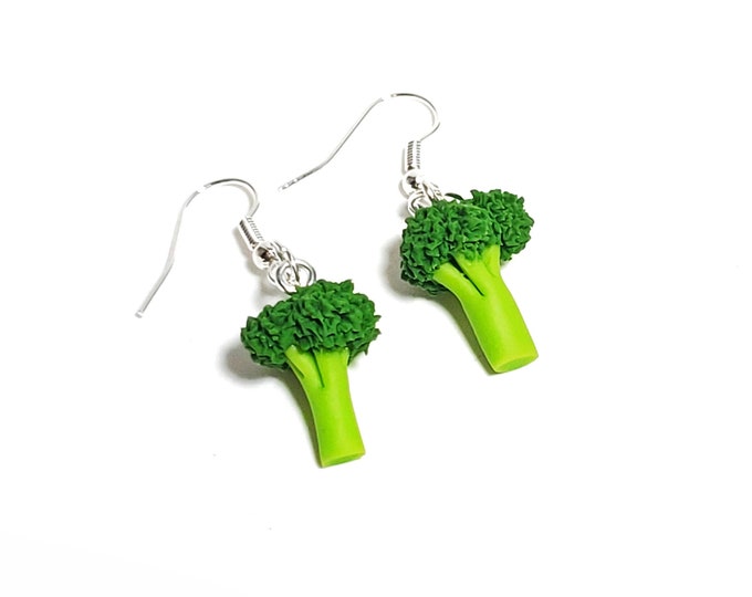 Miniature Vegetable Green Broccoli Dangle Earrings