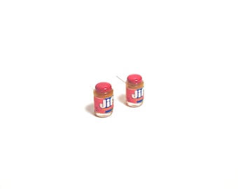 Miniature Jar of Peanut Stud (JIF) Earrings, Miniature food, mini food jewelry, mini sauce,Peanut butter jewelry,Inedible Jewelry,Fake food