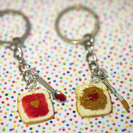 Peanut Butter & Jelly Bread Keychain Set - Cute Couple Matching Keyrings With Spoon & Knife Charms - View #3