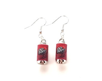 Dr Pepper Soda Can Dangle Earrings -Miniature food drink earrings, mini food jewelry, mini soda can, earrings, jewelry, accessories