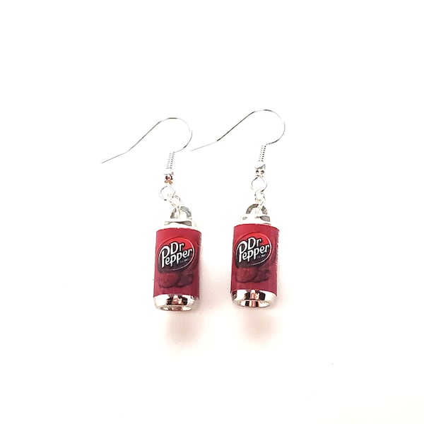Dr Pepper Soda Can Dangle Earrings -Miniature food drink earrings, mini food jewelry, mini soda can, earrings, jewelry, accessories