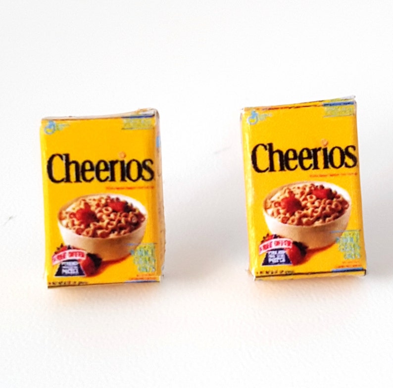 Mini Box Cheerios Miniature Cheerios Cereals Earrings, Miniature Food Jewelry, Cereal ...