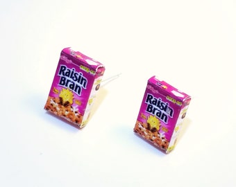 Miniature Raisin Bran Cereals Earrings, miniature food jewelry,  cereal earrings, kawaii, cute, accessories