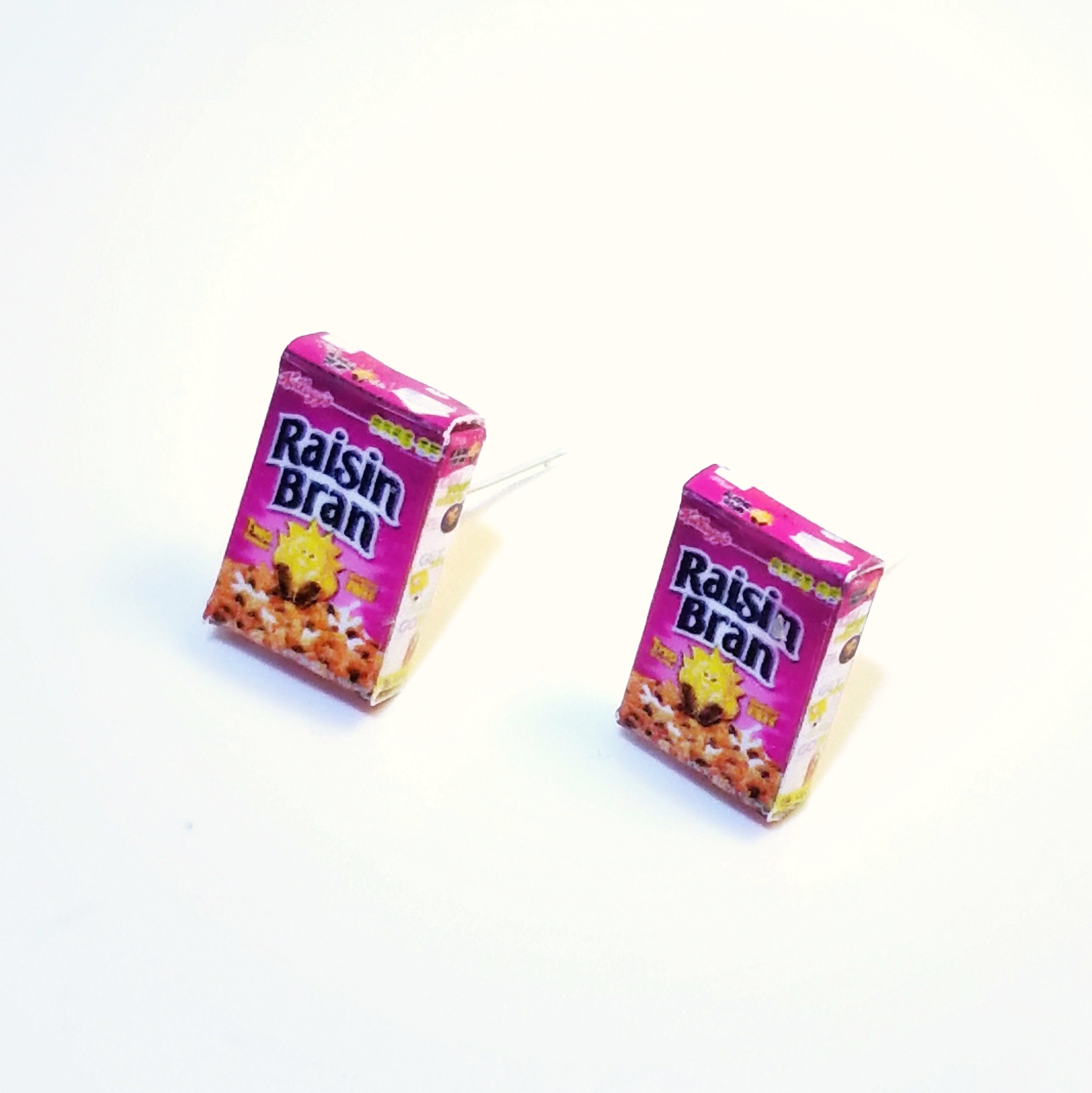 Miniature Raisin Bran Cereals Earrings, miniature food jewelry,  cereal earrings, kawaii, cute, accessories