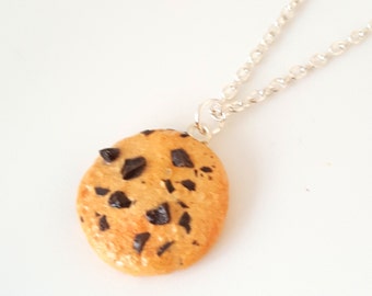 Miniature Chocolate Chip Cookie Charm or Necklace, Polymer clay food charm, Food Jewelry, chocolate chip cookie