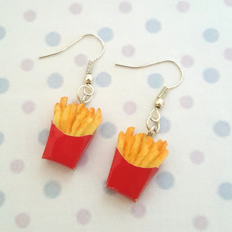 Miniature French Fries Earring with Silver Plated or Sterling Silver your choice image 1