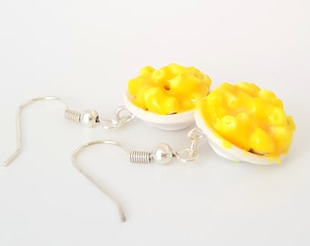 Miniature Mac and Cheese Earrings in Silver Plated or Sterling Silver, Polymer clay Mac and Cheese, Food Jewelry, Macaroni and cheese