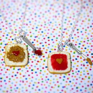 Miniature Cute BFF Peanut Butter Jelly Heart Necklace Set with knife and spoon- Best Friend Forever