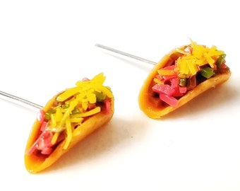 Miniature Tiny Taco Earrings - Taco, Mexican food, snack