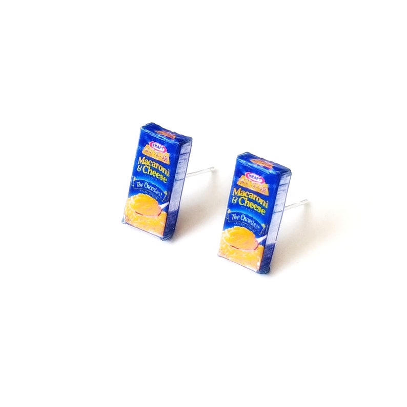 Miniature Mac and Cheese noodle Earrings, miniature food jewelry, cereal earrings, kawaii, cute, accessories image 1