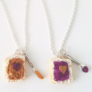 Miniature Cute BFF Peanut Butter Grape Jelly Heart Necklace Set with knife and spoon- Best Friend Forever