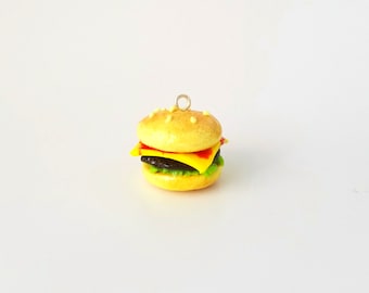 Miniature Cheese Hamburger Charm, Polymer clay, Miniature food charm, Fast food charm, Kawaii charm, Miniature food jewelry