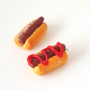 Miniature Classic Hot Dog Charm or Necklace, Polymer clay hot dog charm, Food Jewelry, sausage charm, polish hot dog, Mustard Ketchup dog